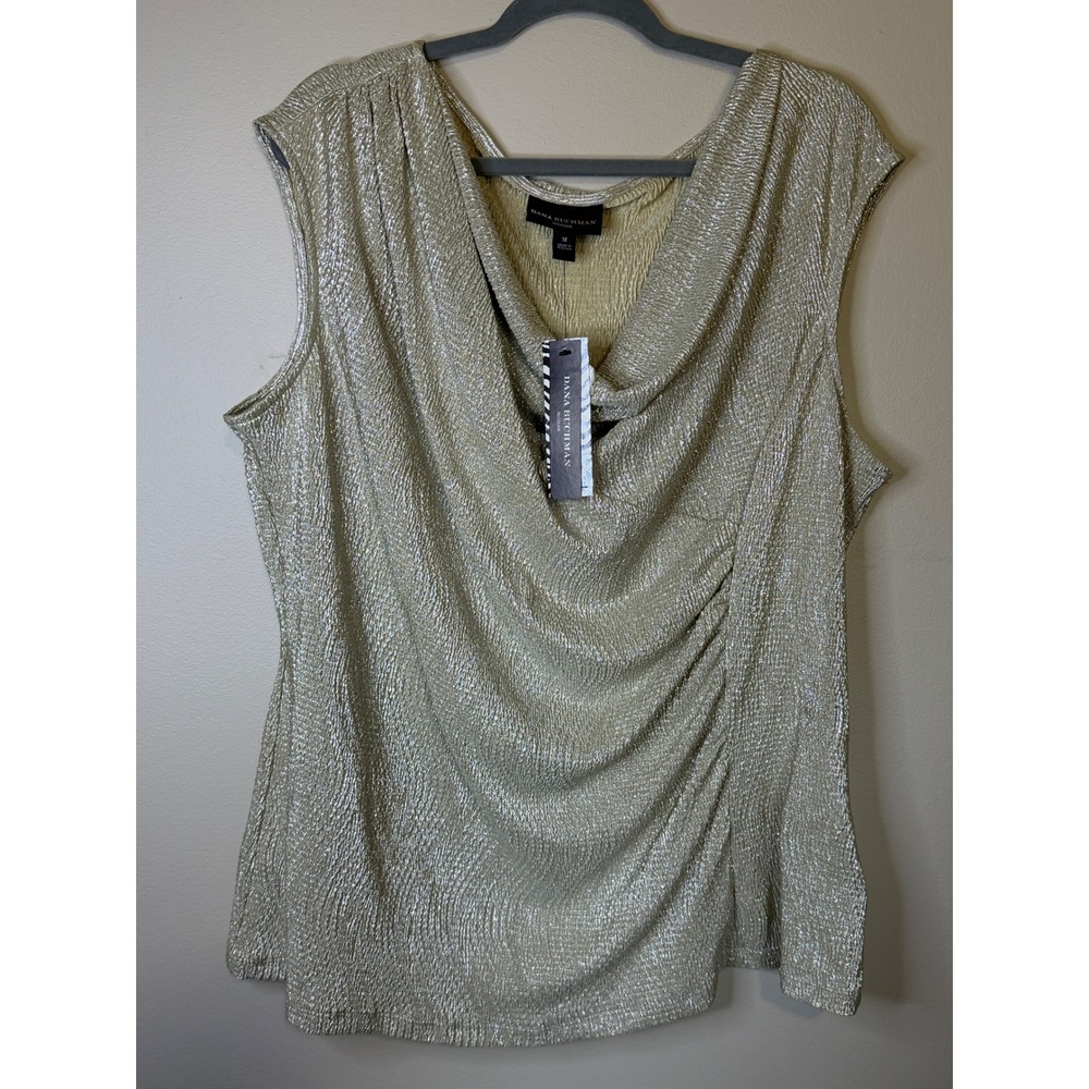 Dana Buchman Woman Silver Gold Metallic Textured Cowl Neck Sleeveless Top 1X NWT
